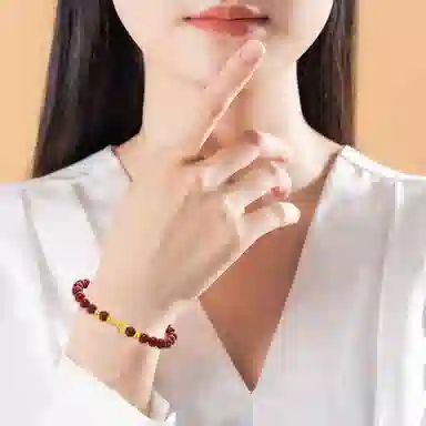 中国珠宝 平安如意 显白 新中式国潮好运连连如意平安复古轻奢精致 足金 一口价 黄金手串 男女同款情侣款