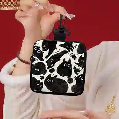 奥松 家用家居布艺小方包钥匙卡包挂饰小包学生 帆布 帆布包零钱包 男女同款情侣款 黑喵团团