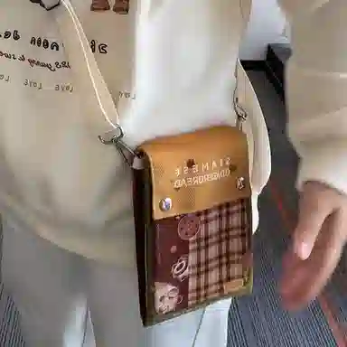 奥松 家用姜饼暹罗小巧轻便斜挎布洋气跑步包 绒面科技布 手机包 男女同款情侣款 棕色/米色/红色