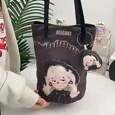 奥松 家用家居小众上班气质通勤百搭可爱布包小拎包学生 绒面科技布 水桶包单肩包 男女同款情侣款 黑色高雅曼妙