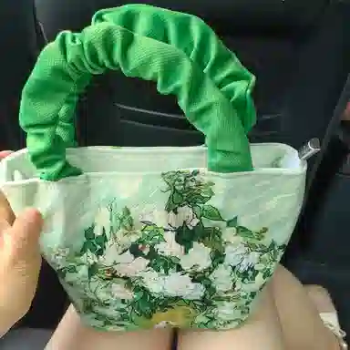 奥松 家用家居油画水桶包慵懒高级感小众文艺斜挎云朵包单肩包 帆布 帆布包手提包 男女同款情侣款 绿色