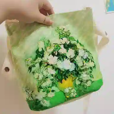 奥松 家用家居油画水桶包慵懒高级感小众文艺斜挎云朵包单肩包 帆布 帆布包手提包 男女同款情侣款 绿色