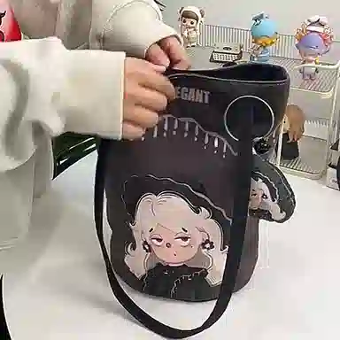 奥松 家用家居小众上班气质通勤百搭可爱布包小拎包学生 绒面科技布 水桶包单肩包 男女同款情侣款 黑色高雅曼妙