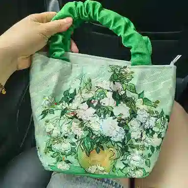 奥松 家用家居油画水桶包慵懒高级感小众文艺斜挎云朵包单肩包 帆布 帆布包手提包 男女同款情侣款 绿色