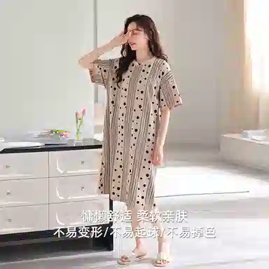 兰缪 缪纯棉睡衣款卡通短袖带胸垫薄款睡裙 女款