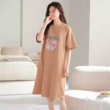 兰缪 缪纯棉睡衣款卡通短袖带胸垫薄款睡裙 女款