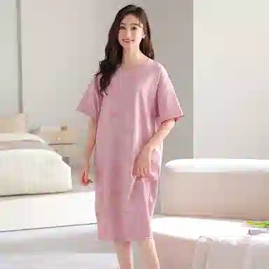 兰缪 缪纯棉睡衣款卡通短袖带胸垫薄款睡裙 女款