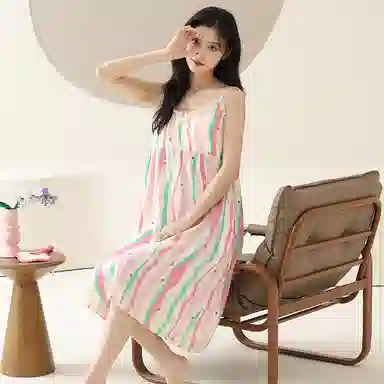 俞兆林 带胸垫条纹吊带纯欲风性感大码家居服可外穿睡裙 女款 粉色