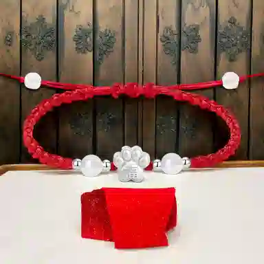 【999银】 絮物 国潮小众纯手工编织福字猫爪编织手链甜美轻奢百搭新中式高级感出游新宠吸睛神器#好运 织物 手绳 男女同款情侣款