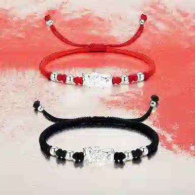 【999银】 絮物 国潮新中式设计感个性转运貔貅手工编织时尚百搭出游新宠吸睛神器百福具臻#好运 织物 手绳 男女同款情侣款