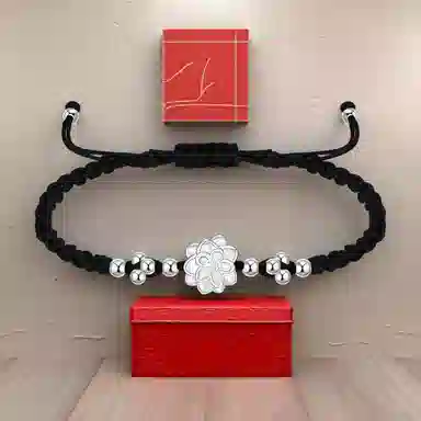 【999银】 絮物 纯手工编织小众简约设计莲花款甜美国潮新中式轻奢百搭新中式高级感出游新宠吸睛神器#好运 织物 手绳 男女同款情侣款