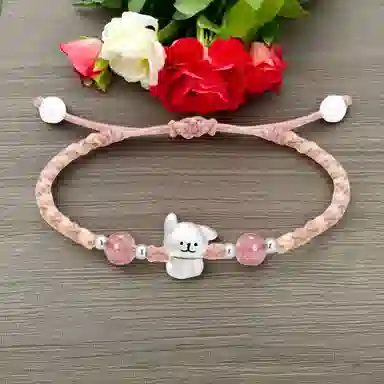 【999银】 絮物 竖耳小狗款国潮新中式纯手工编织小众简约设计甜美轻奢百搭新中式高级感出游吸睛神器#好运 织物 手绳 男女同款情侣款