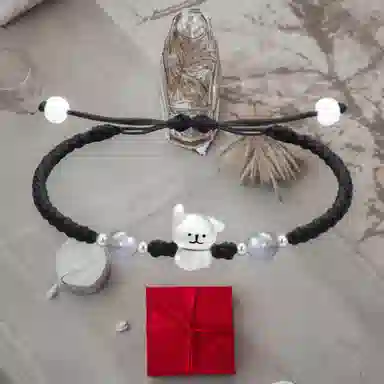 【999银】 絮物 竖耳小狗款国潮新中式纯手工编织小众简约设计甜美轻奢百搭新中式高级感出游吸睛神器#好运 织物 手绳 男女同款情侣款