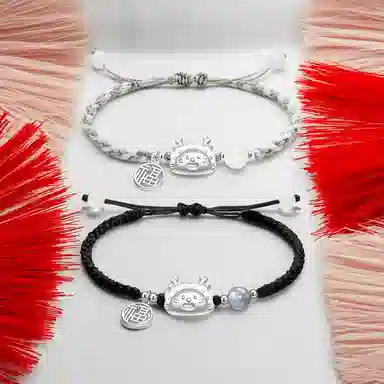 【999银】 絮物 龙饺宝宝简约设计感出游新宠吸睛神器小众甜美国潮新中式轻奢百搭新中式纯手工编织#好运 织物 手绳 男女同款情侣款