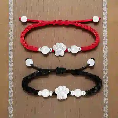 【999银】 絮物 国潮小众纯手工编织福字猫爪编织手链甜美轻奢百搭新中式高级感出游新宠吸睛神器#好运 织物 手绳 男女同款情侣款