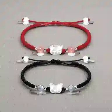 【999银】 絮物 简约设计感小熊款纯手工编织小众甜美国潮新中式轻奢百搭新中式高级感出游新宠吸睛神器#好运 织物 手绳 男女同款情侣款