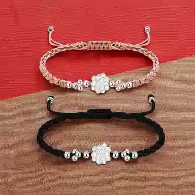 【999银】 絮物 纯手工编织小众简约设计莲花款甜美国潮新中式轻奢百搭新中式高级感出游新宠吸睛神器#好运 织物 手绳 男女同款情侣款