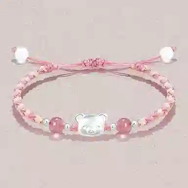 【999银】 絮物 简约设计感小熊款纯手工编织小众甜美国潮新中式轻奢百搭新中式高级感出游新宠吸睛神器#好运 织物 手绳 男女同款情侣款