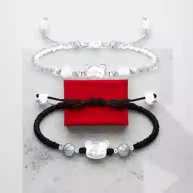 【999银】 絮物 简约设计感小熊款纯手工编织小众甜美国潮新中式轻奢百搭新中式高级感出游新宠吸睛神器#好运 织物 手绳 男女同款情侣款