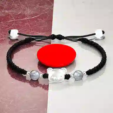 【999银】 絮物 简约设计感小熊款纯手工编织小众甜美国潮新中式轻奢百搭新中式高级感出游新宠吸睛神器#好运 织物 手绳 男女同款情侣款