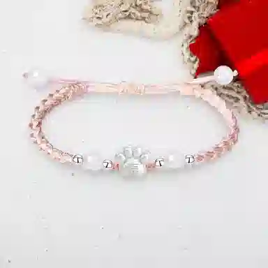 【999银】 絮物 国潮小众纯手工编织福字猫爪编织手链甜美轻奢百搭新中式高级感出游新宠吸睛神器#好运 织物 手绳 男女同款情侣款