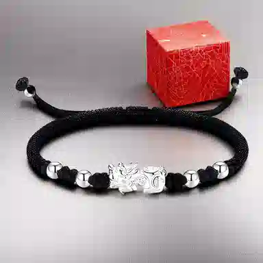 【999银】 絮物 国潮新中式设计感个性转运貔貅手工编织时尚百搭出游新宠吸睛神器百福具臻#好运 织物 手绳 男女同款情侣款