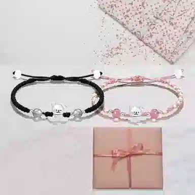 【999银】 絮物 竖耳小狗款国潮新中式纯手工编织小众简约设计甜美轻奢百搭新中式高级感出游吸睛神器#好运 织物 手绳 男女同款情侣款