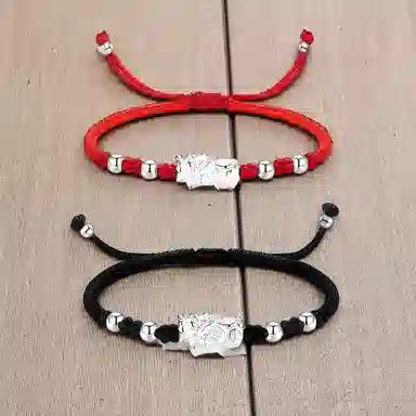 【999银】 絮物 国潮新中式设计感个性转运貔貅手工编织时尚百搭出游新宠吸睛神器百福具臻#好运 织物 手绳 男女同款情侣款