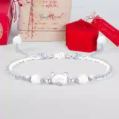 【999银】 絮物 简约设计感小熊款纯手工编织小众甜美国潮新中式轻奢百搭新中式高级感出游新宠吸睛神器#好运 织物 手绳 男女同款情侣款