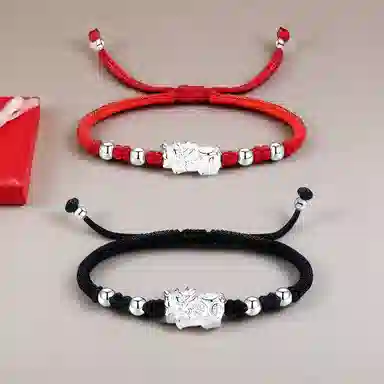 【999银】 絮物 国潮新中式设计感个性转运貔貅手工编织时尚百搭出游新宠吸睛神器百福具臻#好运 织物 手绳 男女同款情侣款