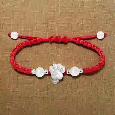 【999银】 絮物 国潮小众纯手工编织福字猫爪编织手链甜美轻奢百搭新中式高级感出游新宠吸睛神器#好运 织物 手绳 男女同款情侣款