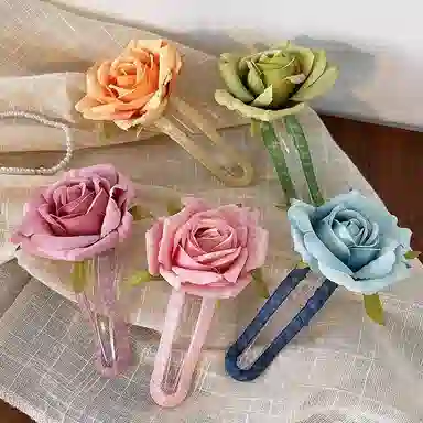 丹琴 绿叶网纱花朵 森系早春氛围感气质鸭嘴夹后脑勺半扎发盘发高级感发卡 亚克力 发夹 女款