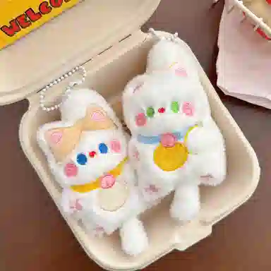 丹琴 【招财猫】吱吱叫尾巴猫咪铃铛 卡通可爱玩偶公仔书包背包挂饰钥匙扣#好运 毛绒 挂件 男女同款情侣款