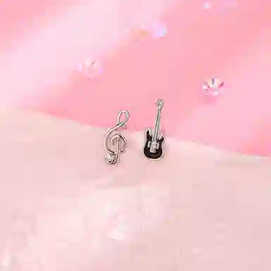 丹琴 艺术生吉他音符耳饰 甜酷不对称冷淡系小众设计百搭简约 创意可爱 合金 耳钉 女款