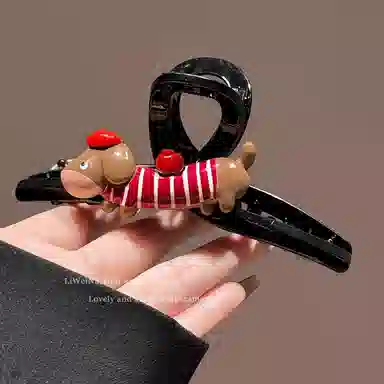 丹琴 可爱腊肠小狗卡通盘发后脑勺发量多 亚克力 发夹 女款