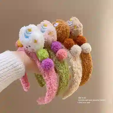 丹琴 可爱小熊洗脸毛毛头箍 秋冬新款毛绒敷面膜专用化妆发捆头箍发饰 亚克力 发箍 女款