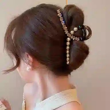 丹琴 轻奢闪钻 高级感韩版镶钻抓夹大号盘发鲨鱼夹后脑勺发卡发饰 树脂/水钻/仿珍珠 发夹 女款