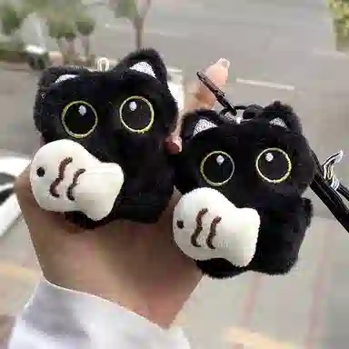 丹琴 摸鱼大眼黑猫 可爱治愈玩偶恶魔翅膀公仔书包背包挂饰创意 毛绒 挂件 男女同款情侣款