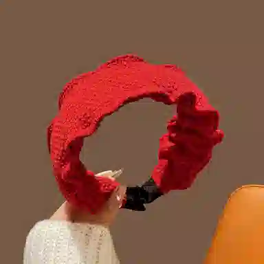 丹琴 秋冬甜美显脸小红色头箍 毛线高颅顶褶皱压发卡宽边头饰#好运 针织 发箍 女款