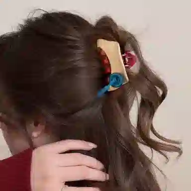 丹琴 可爱设计感纽扣半扎发高端后脑勺 树脂 发夹 女款