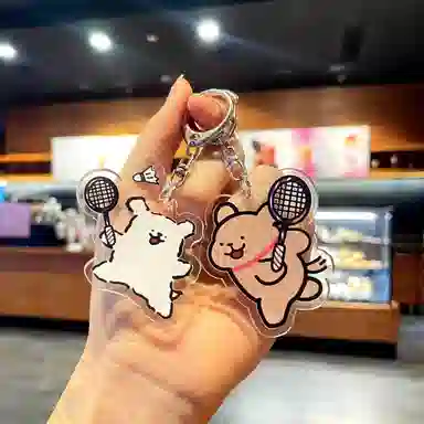 丹琴 卡通小狗爱打羽毛球趣味系列钥匙扣可爱仿真书包挂饰 亚克力/挂绳 挂件 男女同款情侣款
