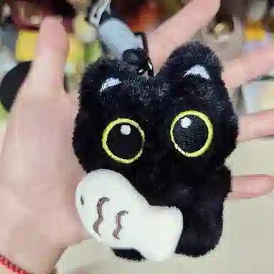丹琴 摸鱼大眼黑猫 可爱治愈玩偶恶魔翅膀公仔书包背包挂饰创意 毛绒 挂件 男女同款情侣款