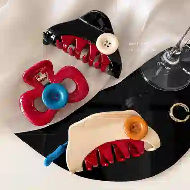 丹琴 可爱设计感纽扣半扎发高端后脑勺 树脂 发夹 女款