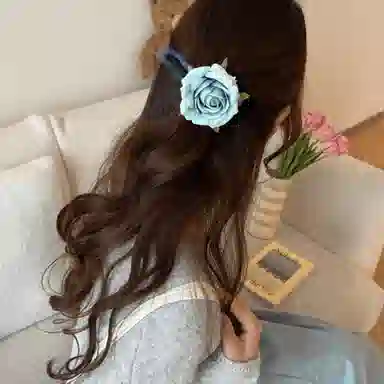 丹琴 绿叶网纱花朵 森系早春氛围感气质鸭嘴夹后脑勺半扎发盘发高级感发卡 亚克力 发夹 女款