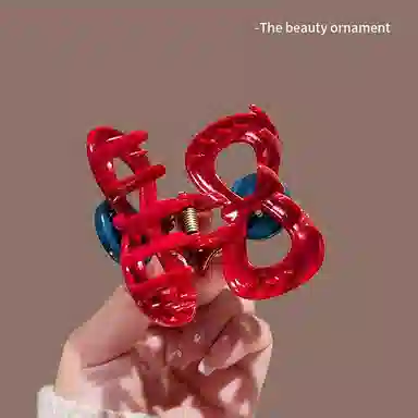 丹琴 法式红色纽扣蝴蝶结抓夹 后脑勺发量少盘发抓半扎鲨鱼夹 树脂 发夹 女款