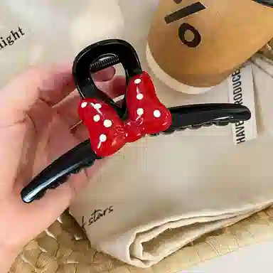 丹琴 甜美可爱蝴蝶结 红色波点抓夹大号高级感后脑勺气质盘发鲨鱼夹发卡头饰#好运 亚克力 发夹 女款