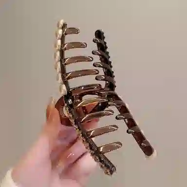 丹琴 轻奢闪钻 高级感韩版镶钻抓夹大号盘发鲨鱼夹后脑勺发卡发饰 树脂/水钻/仿珍珠 发夹 女款