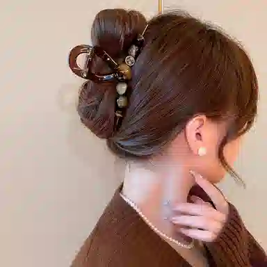 丹琴 美拉德气质轻奢抓夹高级感发卡发量大后脑勺盘发鲨鱼夹大号发饰 亚克力 发夹 女款