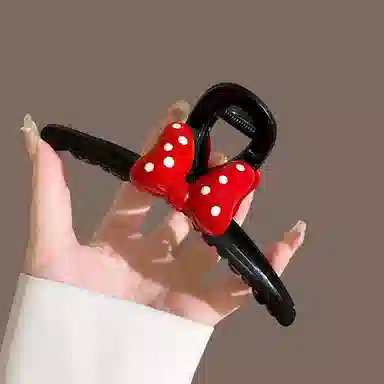 丹琴 甜美可爱蝴蝶结 红色波点抓夹大号高级感后脑勺气质盘发鲨鱼夹发卡头饰#好运 亚克力 发夹 女款