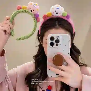 丹琴 可爱小熊洗脸毛毛头箍 秋冬新款毛绒敷面膜专用化妆发捆头箍发饰 亚克力 发箍 女款